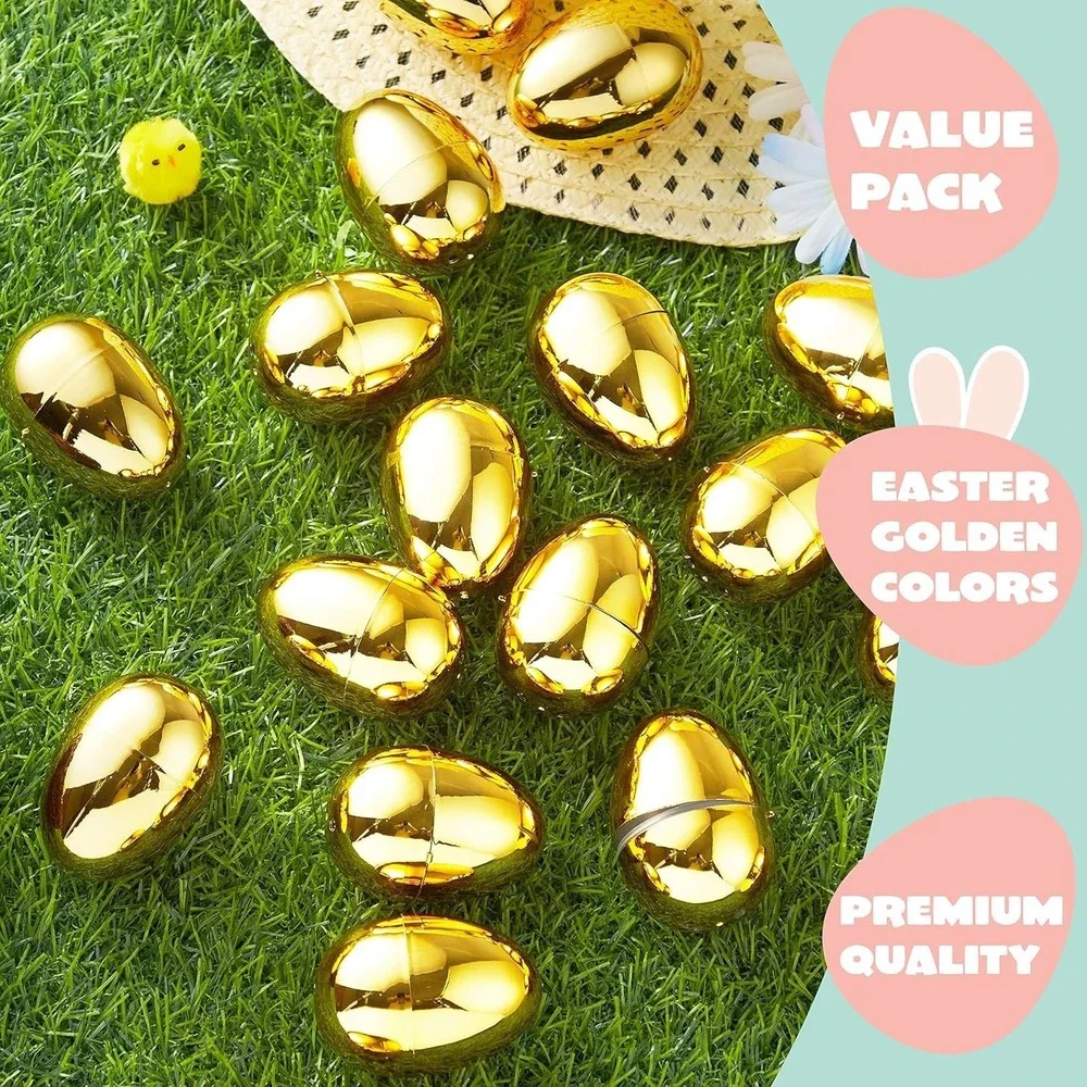 JOYIN 36Pcs Gold Easter Eggs – Metallic Fillable‎ Plastic Basket Stuffer